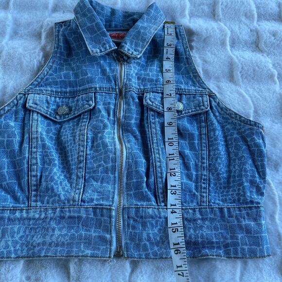 🔥VTG Y2K Be Bop Alligator Print Denim Cropped Vest Full Zip Biker Retro Grunge - Picture 12 of 12